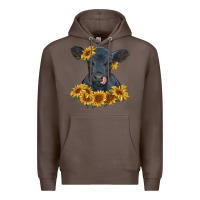 Coffee black angus calf with sunflowers Premium Hoodie - RanaPortraitStore