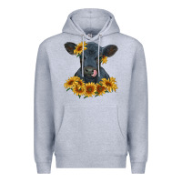 Heather Grey black angus calf with sunflowers Premium Hoodie - RanaPortraitStore