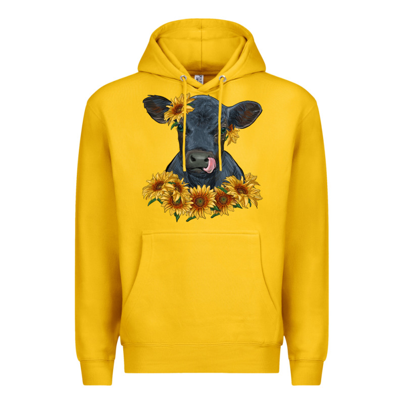 Black Angus Calf With Sunflowers Premium Hoodie by RanaPortraitStore | Teevron