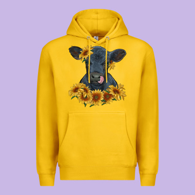 Black Angus Calf With Sunflowers Premium Hoodie Designed By Ranaportraitstore