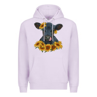 Lilac black angus calf with sunflowers Premium Hoodie - RanaPortraitStore