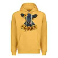 Mustard black angus calf with sunflowers Premium Hoodie - RanaPortraitStore
