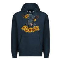 Navy black angus calf with sunflowers Premium Hoodie - RanaPortraitStore