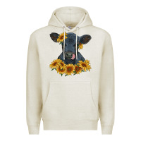 Oatmeal Heather black angus calf with sunflowers Premium Hoodie - RanaPortraitStore