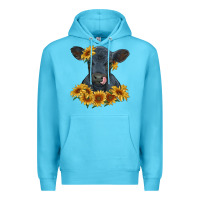 Ocean Blue black angus calf with sunflowers Premium Hoodie - RanaPortraitStore
