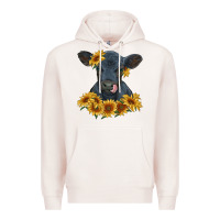 Pale Pink black angus calf with sunflowers Premium Hoodie - RanaPortraitStore