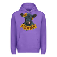Purple black angus calf with sunflowers Premium Hoodie - RanaPortraitStore