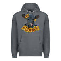 Rock black angus calf with sunflowers Premium Hoodie - RanaPortraitStore
