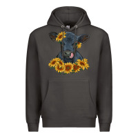 Smoke black angus calf with sunflowers Premium Hoodie - RanaPortraitStore