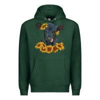 Sports Green black angus calf with sunflowers Premium Hoodie - RanaPortraitStore