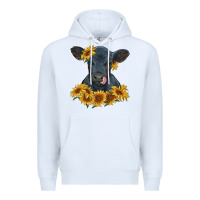 White black angus calf with sunflowers Premium Hoodie - RanaPortraitStore