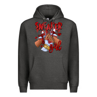 Charcoal Heather red sneaker girl afro woman Premium Hoodie - RanaPortraitStore