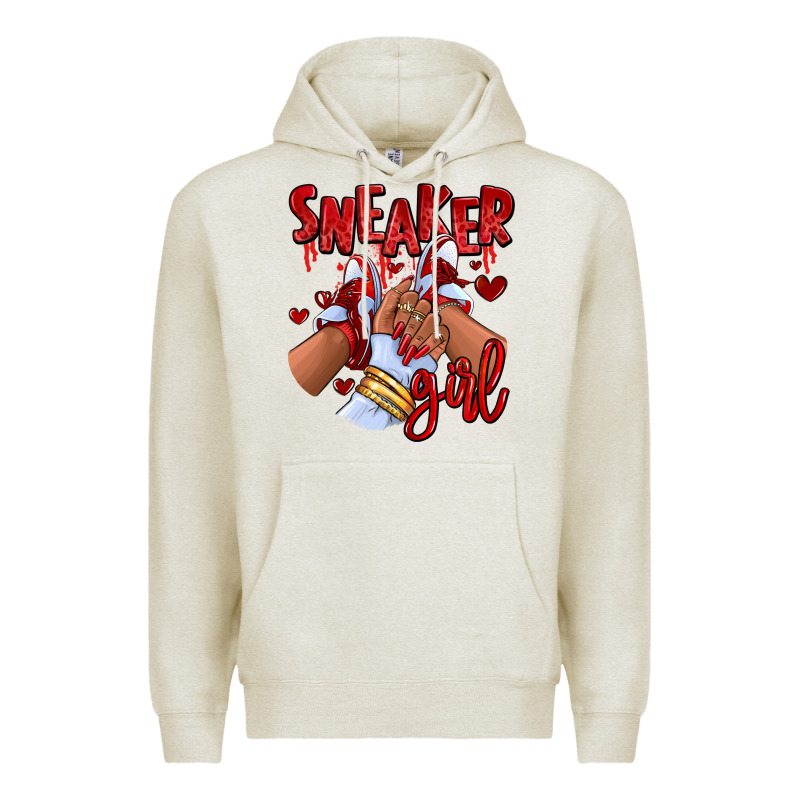Red Sneaker Girl Afro Woman Premium Hoodie by RanaPortraitStore | Teevron