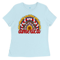 Baby Blue america sunflower rainbow Ladies Tee - Artiststas