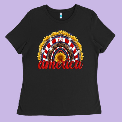 America Sunflower Rainbow Ladies Tee Designed By Artiststas