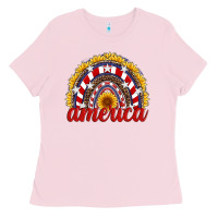 Bubblegum Pink america sunflower rainbow Ladies Tee - Artiststas