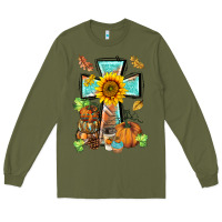 Army Green western thankful cross pumpkin Long Sleeve Tee - BarkalooDesign