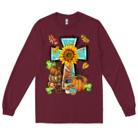 Burgundy western thankful cross pumpkin Long Sleeve Tee - BarkalooDesign