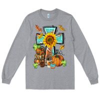 Heather Grey western thankful cross pumpkin Long Sleeve Tee - BarkalooDesign
