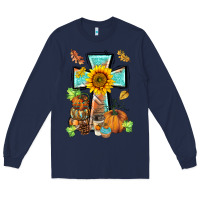 Navy western thankful cross pumpkin Long Sleeve Tee - BarkalooDesign
