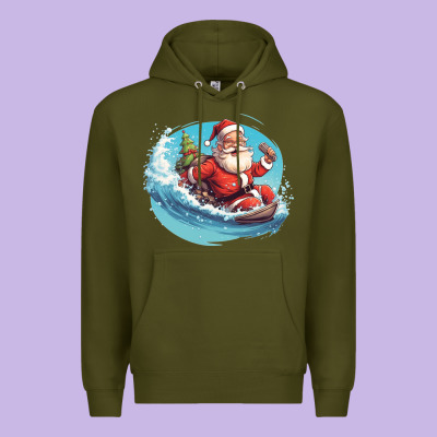Surf Happy Santa Premium Hoodie Designed By Unal Design