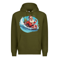 Army Green surf happy santa Premium Hoodie - Unal Design
