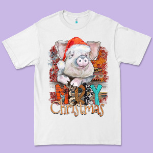 Merry Christmas Pig Premium Tee Designed By Cowhidedigitalart