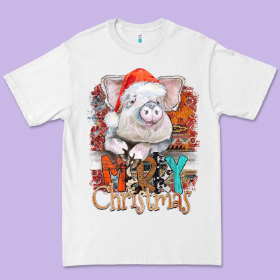 Merry Christmas Pig Premium Tee Designed By Cowhidedigitalart