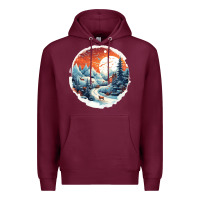 Burgundy deer snow house design Premium Hoodie - Unal Design