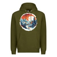 Army Green deer snow house design Premium Hoodie - Unal Design
