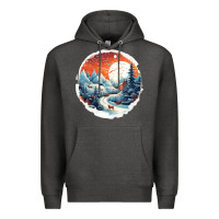 Charcoal Heather deer snow house design Premium Hoodie - Unal Design