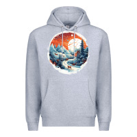 Heather Grey deer snow house design Premium Hoodie - Unal Design