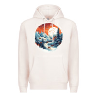 Pale Pink deer snow house design Premium Hoodie - Unal Design