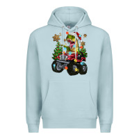 Blue Mist Christmas T-rex With Monster Truck Premium Hoodie - MaliasSmallBusiness