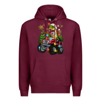 Burgundy Christmas T-rex With Monster Truck Premium Hoodie - MaliasSmallBusiness