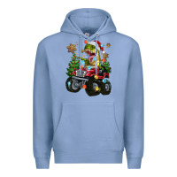 Colony Blue Christmas T-rex With Monster Truck Premium Hoodie - MaliasSmallBusiness