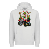 Dove Grey Christmas T-rex With Monster Truck Premium Hoodie - MaliasSmallBusiness