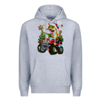 Heather Grey Christmas T-rex With Monster Truck Premium Hoodie - MaliasSmallBusiness