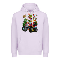 Lilac Christmas T-rex With Monster Truck Premium Hoodie - MaliasSmallBusiness
