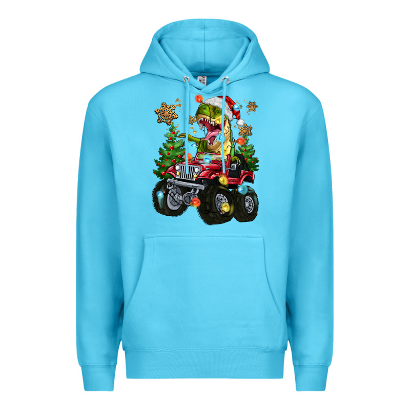 Christmas T-rex With Monster Truck Premium Hoodie by MaliasSmallBusiness | Teevron