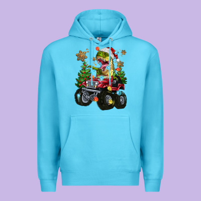 Premium Hoodie Christmas T-rex With Monster Truck