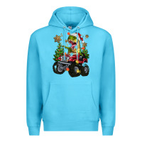 Ocean Blue Christmas T-rex With Monster Truck Premium Hoodie - MaliasSmallBusiness