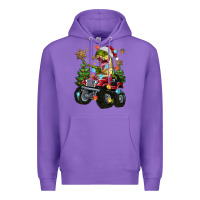 Purple Christmas T-rex With Monster Truck Premium Hoodie - MaliasSmallBusiness