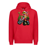 Red Christmas T-rex With Monster Truck Premium Hoodie - MaliasSmallBusiness