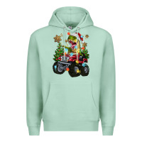 Seafoam Christmas T-rex With Monster Truck Premium Hoodie - MaliasSmallBusiness