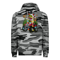 Slate Camo Christmas T-rex With Monster Truck Premium Hoodie - MaliasSmallBusiness
