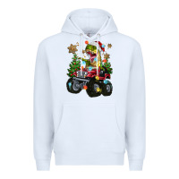 White Christmas T-rex With Monster Truck Premium Hoodie - MaliasSmallBusiness