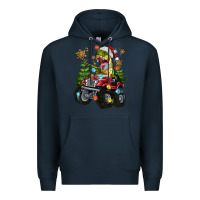Navy Christmas T-rex With Monster Truck Premium Hoodie - MaliasSmallBusiness