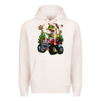 Pale Pink Christmas T-rex With Monster Truck Premium Hoodie - MaliasSmallBusiness