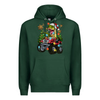 Sports Green Christmas T-rex With Monster Truck Premium Hoodie - MaliasSmallBusiness